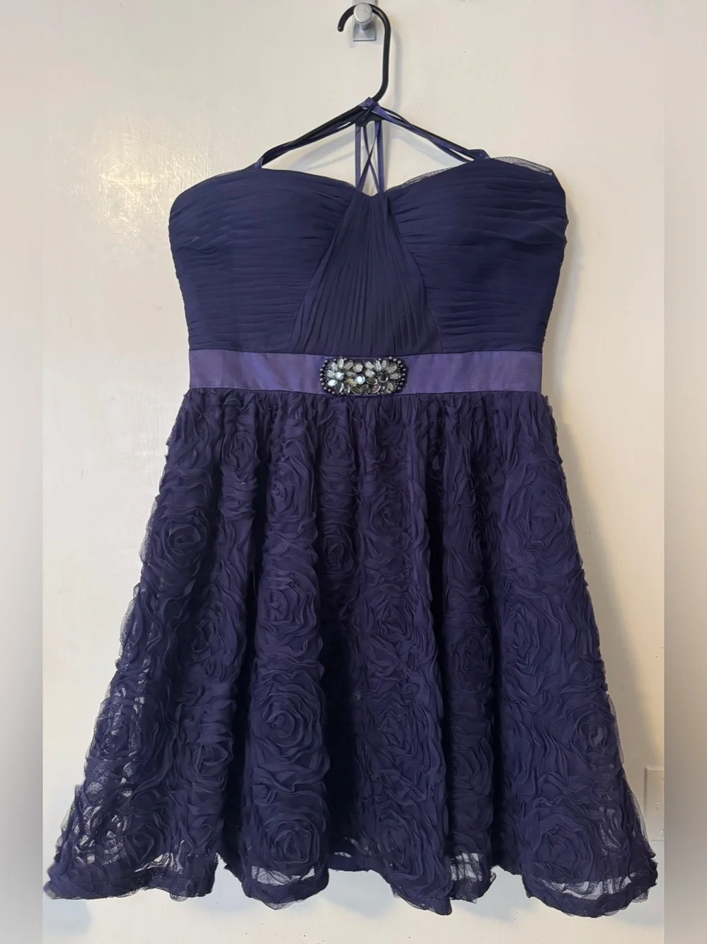 Strapless Purple Girls' Party Dress with Rosette Skirt